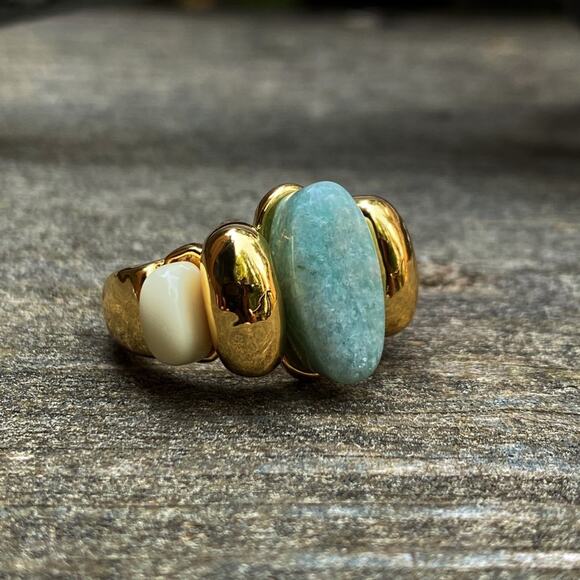 NEW Stone & Gold Retro Statement Ring - Picture 1 of 11